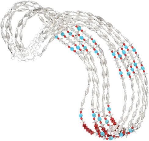 عقد من الخرز الفضي المرجاني المرجاني نافاجو مع البطيخ الاسترليني عالي اللمعان والخرز المخدد والمستدير 0085 in Kuwait