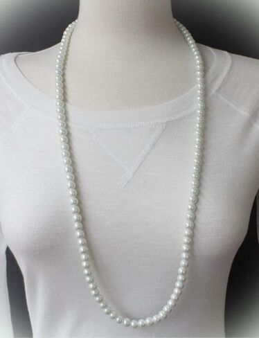 White Faux Pearl Necklace 30" Long Pearly Beads 8mm Bead Long Necklace For Women in Saudi Arabia