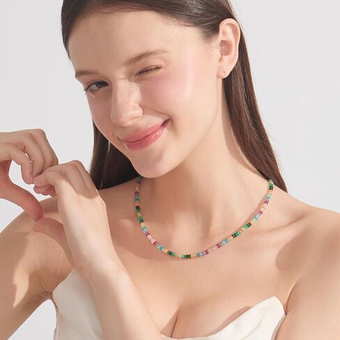 Healing Crystal Necklace for Women Spiritual Zircon Beads Handmade Gemstone Crystals Stones Beaded Adjustable Necklaces Jewelry Box in Saudi Arabia