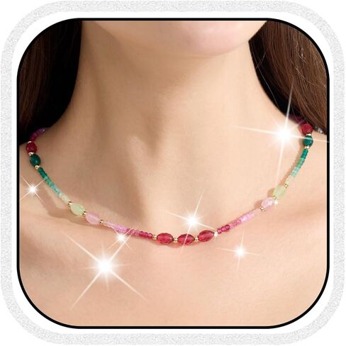 Healing Crystal Necklace for Women Spiritual Zircon Beads Handmade Gemstone Crystals Stones Beaded Adjustable Necklaces Jewelry Box in Saudi Arabia