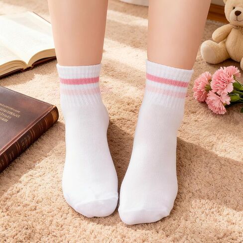 Girls Pink White Crew Athletic Socks School Uniform Cotton Ankle Socks For Children in Saudi Arabia