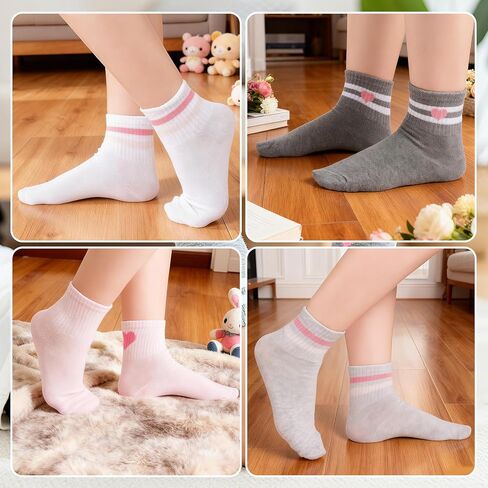 Girls Pink White Crew Athletic Socks School Uniform Cotton Ankle Socks For Children in Saudi Arabia