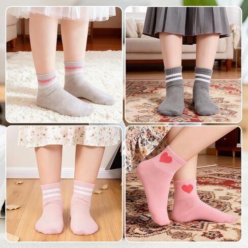 Girls Pink White Crew Athletic Socks School Uniform Cotton Ankle Socks For Children in Saudi Arabia