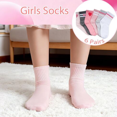 Girls Pink White Crew Athletic Socks School Uniform Cotton Ankle Socks For Children in Saudi Arabia