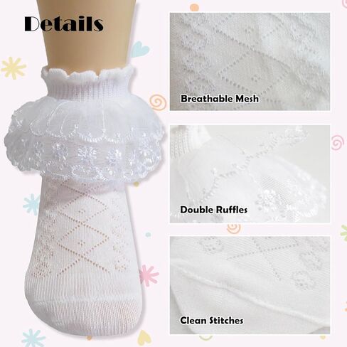 Toddler Girl Ruffle Ankle Socks Double Lace Frilly Socks for Princess Dress Outfits in Saudi Arabia