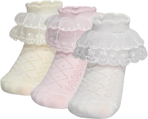 Toddler Girl Ruffle Ankle Socks Double Lace Frilly Socks for Princess Dress Outfits in Saudi Arabia