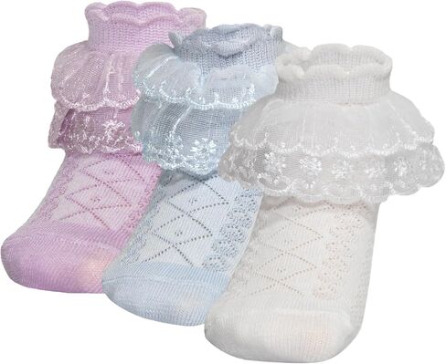 Toddler Girl Ruffle Ankle Socks Double Lace Frilly Socks for Princess Dress Outfits in Saudi Arabia