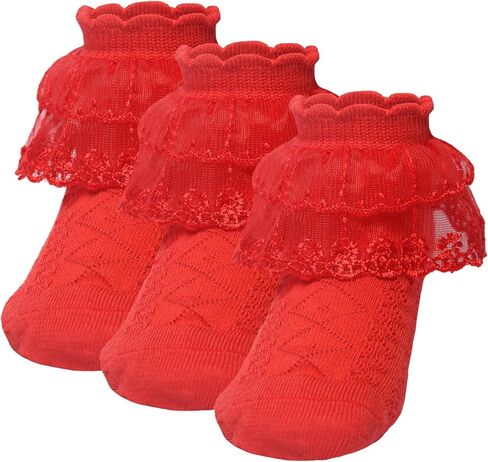 Toddler Girl Ruffle Ankle Socks Double Lace Frilly Socks for Princess Dress Outfits in Saudi Arabia