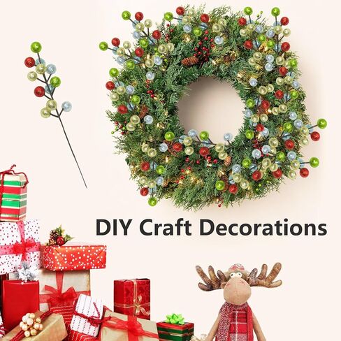 24 Pack Christmas Glitter Berries Stems, 8.5 Inch Artificial Christmas Picks, Berry Branches for Christmas Tree Ornaments, DIY Wreath, Crafts, Holiday and Party Decor (Colorful A) in Saudi Arabia