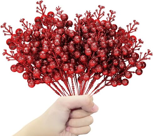 24 Pack Christmas Glitter Berries Stems, 8.5 Inch Artificial Christmas Picks, Berry Branches for Christmas Tree Ornaments, DIY Wreath, Crafts, Holiday and Party Decor (Colorful A) in Saudi Arabia