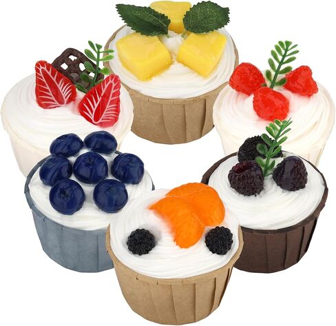 Woration 6 Style Artificial Fake Cupcake Model Faux Fruit Cake Food for Display Realistic Desserts Pastries Kitchen Decoration Prop in Saudi Arabia