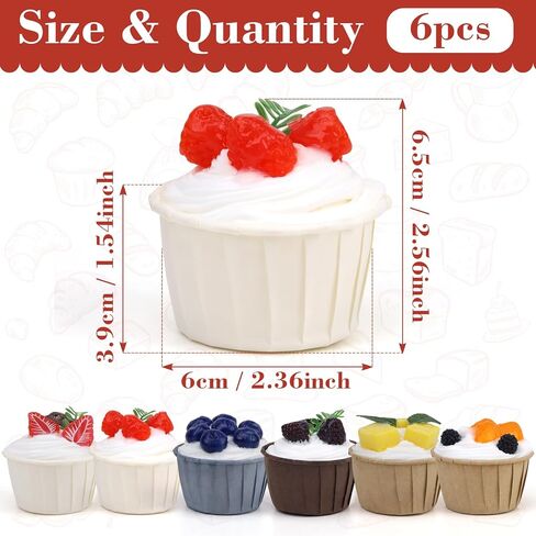 Woration 6 Style Artificial Fake Cupcake Model Faux Fruit Cake Food for Display Realistic Desserts Pastries Kitchen Decoration Prop in Saudi Arabia
