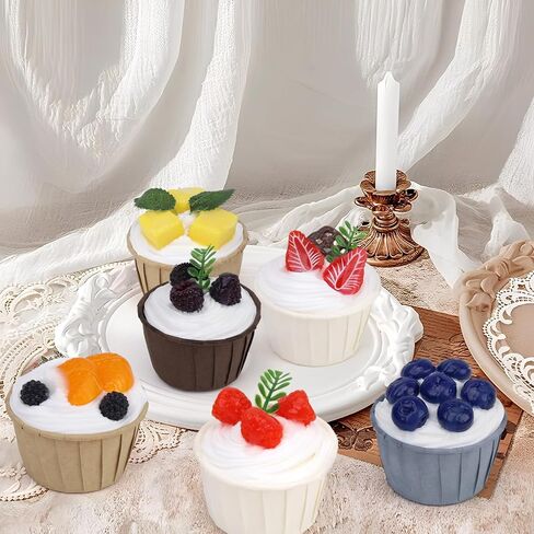 Woration 6 Style Artificial Fake Cupcake Model Faux Fruit Cake Food for Display Realistic Desserts Pastries Kitchen Decoration Prop in Saudi Arabia