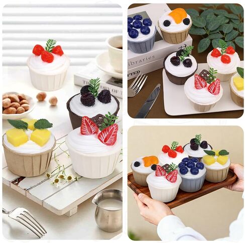 Woration 6 Style Artificial Fake Cupcake Model Faux Fruit Cake Food for Display Realistic Desserts Pastries Kitchen Decoration Prop in Saudi Arabia