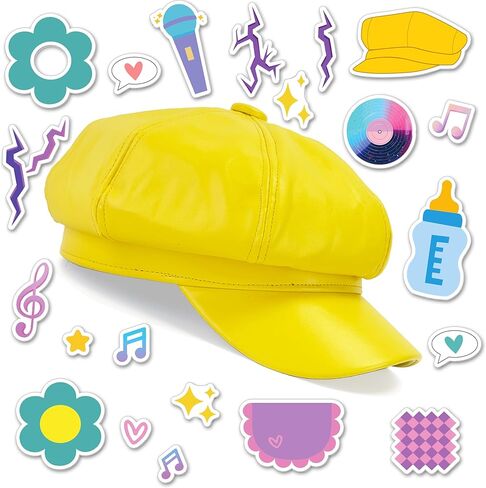2PCS Costume Stickers(22 patterns) with Hat, Merch Gifts Party Favors Yellow Beret Accessories Props Birthday for Adult Teens in Saudi Arabia