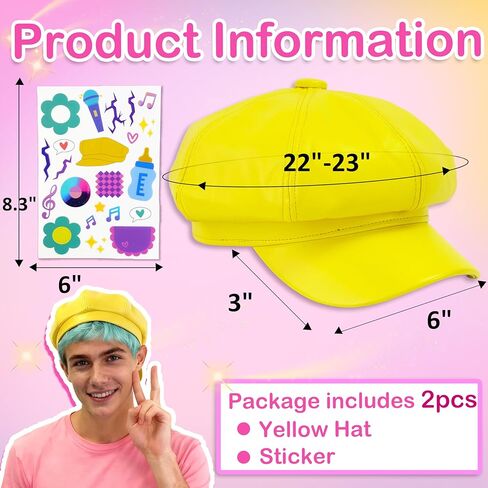 2PCS Costume Stickers(22 patterns) with Hat, Merch Gifts Party Favors Yellow Beret Accessories Props Birthday for Adult Teens in Saudi Arabia