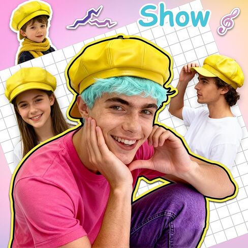 2PCS Costume Stickers(22 patterns) with Hat, Merch Gifts Party Favors Yellow Beret Accessories Props Birthday for Adult Teens in Saudi Arabia