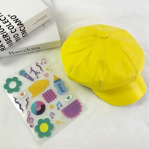 2PCS Costume Stickers(22 patterns) with Hat, Merch Gifts Party Favors Yellow Beret Accessories Props Birthday for Adult Teens in Saudi Arabia