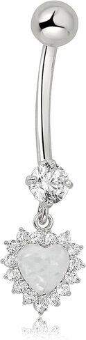 AVORA 10K Gold Simulated Opal Heart Halo with Simulated Diamond CZ Dangle Belly Button Ring Body Jewelry (14 Gauge) in Saudi Arabia
