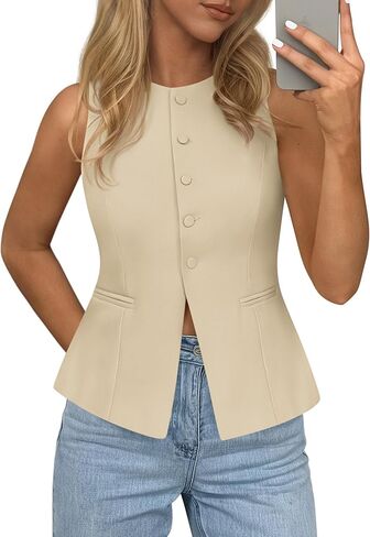 PRETTYGARDEN Womens Vests Top Trendy 2026 Spring Sleeveless Blazer Suit Summer Business Casual Work Button Down Waistcoat in Saudi Arabia
