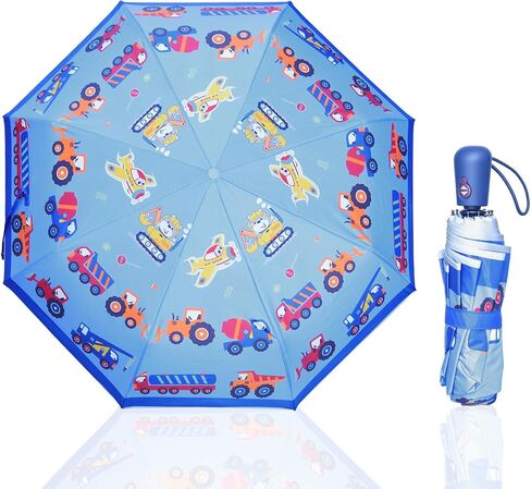 Kids Automatic Umbrella with Cartoon Print & Reflective Strip,easy One-Button Open Close, UPF 50+ Sun & Wind Protection for School, Outdoor Safety for Boys and Girls in Saudi Arabia