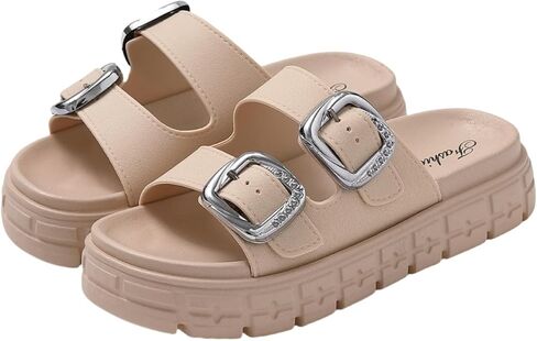 Women's Comfortable Summer Sandals - Fashion Double Buckle Design, Non-Slip Outdoor Indoor Open-Toe Shoes, Lightweight Casual Footwear in Saudi Arabia