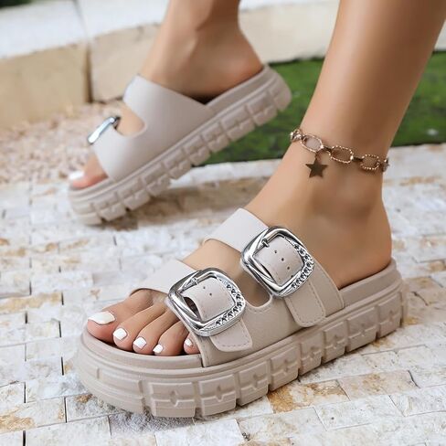 Women's Comfortable Summer Sandals - Fashion Double Buckle Design, Non-Slip Outdoor Indoor Open-Toe Shoes, Lightweight Casual Footwear in Saudi Arabia