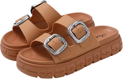 Women's Comfortable Summer Sandals - Fashion Double Buckle Design, Non-Slip Outdoor Indoor Open-Toe Shoes, Lightweight Casual Footwear in Saudi Arabia