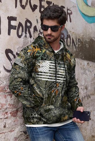 Mainfini Men's American Flag Camo Hoodie Fleece-Lined Patriotic Military Sweatshirt with Kangaroo Pocket (S-3XL) in Saudi Arabia