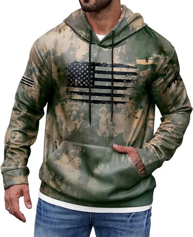 Mainfini Men's American Flag Camo Hoodie Fleece-Lined Patriotic Military Sweatshirt with Kangaroo Pocket (S-3XL) in Saudi Arabia