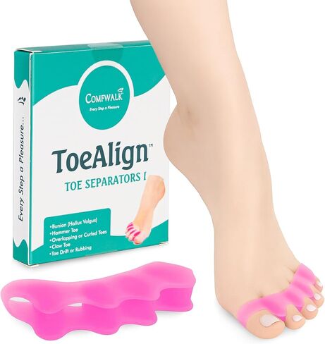 Comfwalk® ToeAlign™ - فواصل أصابع القدم للرجال والنساء - ممدد إصبع القدم - يصحح الأورام، وأصابع القدم المتداخلة، وأصابع القدم المطرقة، وأصابع القدم المخلبية - فواصل أصابع القدم المصنوعة من السيليكون الطبي الناعم (شفاف) in Kuwait