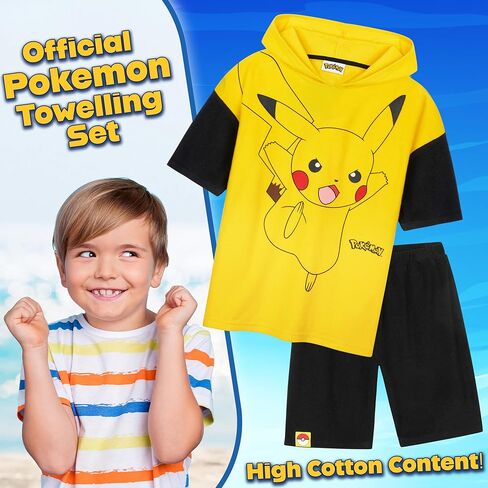 Pokemon Top and Shorts 2 Piece Set for Boys Teens Anime Summer Outfit Toweling Absorbent Terry Cloth for Pool Beach Travel in Saudi Arabia