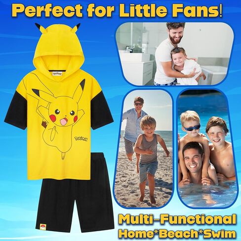 Pokemon Top and Shorts 2 Piece Set for Boys Teens Anime Summer Outfit Toweling Absorbent Terry Cloth for Pool Beach Travel in Saudi Arabia