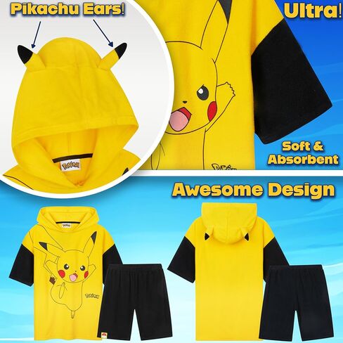 Pokemon Top and Shorts 2 Piece Set for Boys Teens Anime Summer Outfit Toweling Absorbent Terry Cloth for Pool Beach Travel in Saudi Arabia