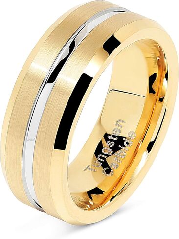 100S JEWELRY Tungsten Rings for Men's Gold Wedding Bands Silver Grooved Two Tone 8mm Wide Size 6-16 in Saudi Arabia