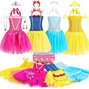 Kids Princess Dress Up Clothes for Little Girls, Pretend Play & Dress Up Princess Costume Set with Princess Dresses Crown for Little Girls, Princess Toys Gifts for 3-6 Toddler Little Girls in Kuwait