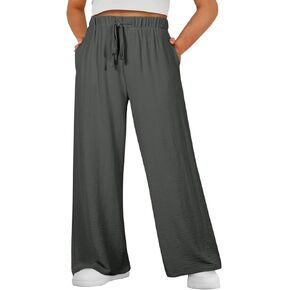 Eytino Womens Plus Size Pants Summer Elastic High Waist Drawstring Casual Loose Wide Leg Trousers Pants with Pockets(1X-5X) in Saudi Arabia