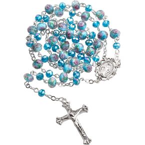 Pink Murano Glass and Crystal Rose Beads Catholic Rosary Necklace for Women with Virgin Mary PU Leather Bag in Saudi Arabia