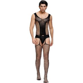 ohmydear Mens Bodysuit Fishnet Bodystocking One Piece Suspender Pantyhose Mens Sexy Underwear Sexy Lingerie for Men Plus Size in Saudi Arabia