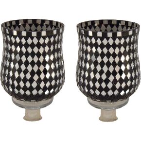 Peg Votive Candle Holder Mosaic Black Glass and Mirror Diamond Shaped Pieces on Clear Glass Base Set of 2 in Saudi Arabia
