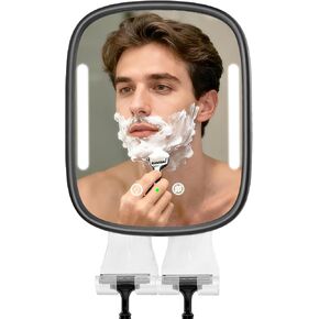 مرآة دش ساخنة بدون ضباب للحلاقة مع ضوء، بطارية قابلة لإعادة الشحن، خطاف لاصق قابل للفصل وحامل ماكينة حلاقة، مرآة مضادة للضباب مقاومة للماء بدون حفر، هدية للرجال (أبيض) in Kuwait