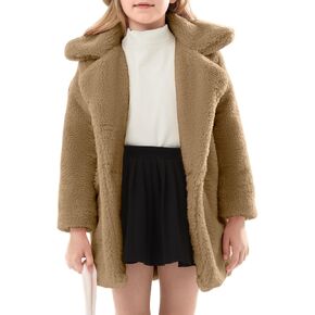 Wyeysyt Girls Faux Fur Fleece Jacket Toddler Kids Long Winter Warm Coat Fuzzy Button Down Coat with Pockets in Saudi Arabia