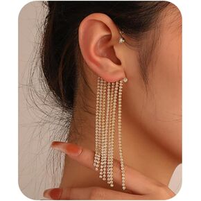 2 قطعة سباركلي حجر الراين شرابة الأذن الكفة التفاف الأقراط غير خارقة وهمية الأقراط تتدلى الغضروف متسلق حول الأذن كليب على بيان مجوهرات للنساء حفلة موسيقية مساء in Kuwait