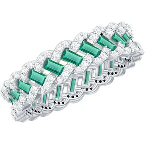 خاتم زفاف زمرد معتمد من مختبر النمو مع المويسانتي، جودة AAAA، خاتم زفاف زمردي (مثالي للهدايا) in Kuwait