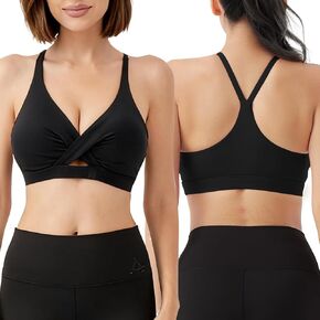 V Neck Sports Bras for Women Medium Support Yoga Tops Y Back Spaghetti Straps Workout Bra with Removable Cups in Saudi Arabia