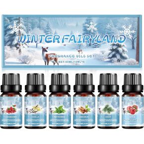 مجموعة زيوت عطرية لعيد الميلاد، زيوت عطرية شتوية، مجموعة هدايا زيت معطرة لمدفأة عيد الميلاد - التوت البري، الفانيليا، النعناع، ​​القرفة، الأرز، التفاح، 6 قطع in Kuwait