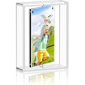 إطار صورة أكريليك مقاس 4 × 6، إطارات صور مغناطيسية دوارة شفافة لديكور المنزل والمكتب وعرض هدايا عيد ميلاد الزفاف، إطار صور مزدوج الجوانب، قطعة واحدة in Kuwait