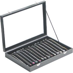 14 Hooks Necklace Storage Tray, Velvet Neckalce Organizer Box with Clear Lid, Pendant Chain Necklace Jewelry Organizer Drawer Tray for Women Girls (Beige) in Kuwait