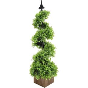 2.8FT Artificial Boxwood Spiral Topiary Tree Faux Plant Outdoor, All-Year Green Fake Plant for Outdoor Indoor Porch Garden Decoration in Saudi Arabia