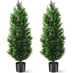 4FT Artificial Topiary Cedar Trees 2 Set, Fake Trees Outdoor Indoor UV Resistant Faux Bushes Artificial Shrubs for Garden Home Front Door Office Decor in Saudi Arabia